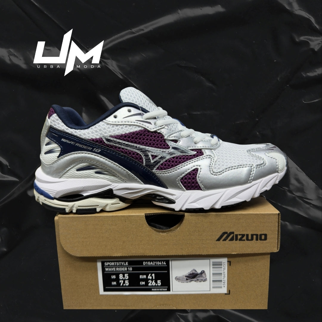 Mizuno Wave Rider 10 White Navy Purple