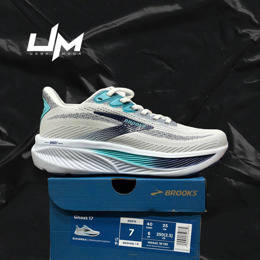 Brooks Ghost 17 White Blue Teal