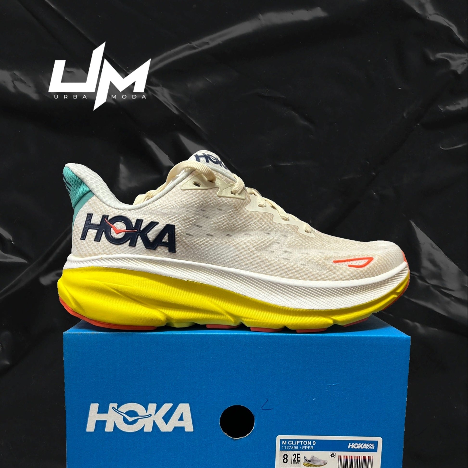 Hoka Clifton 9 Cream Yellow Red