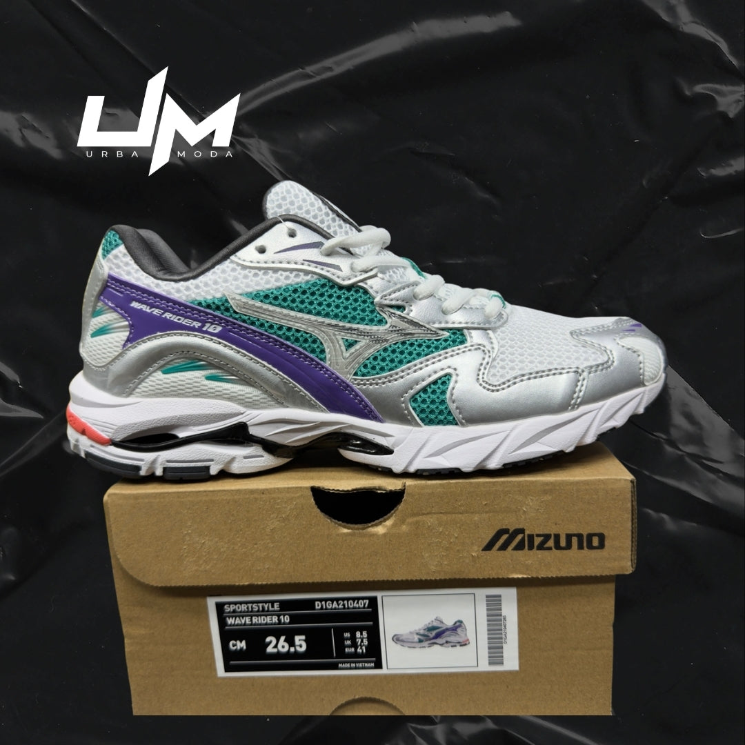 Mizuno Wave Rider 10 White Teal Purple
