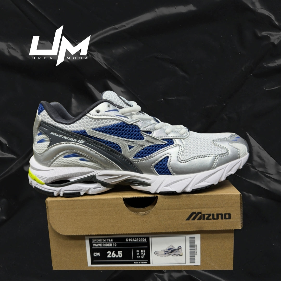 Mizuno Wave Rider 10 White Silver Blue