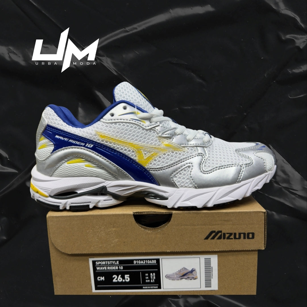 Mizuno Wave Rider 10 White Blue Yellow
