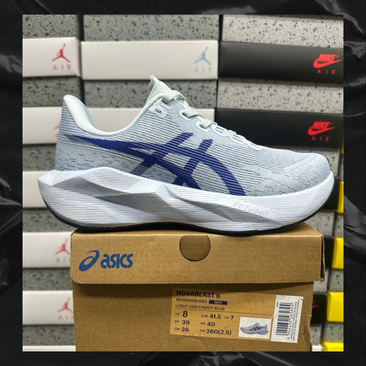 Asics Novablast 6 Light Grey Navy Blue