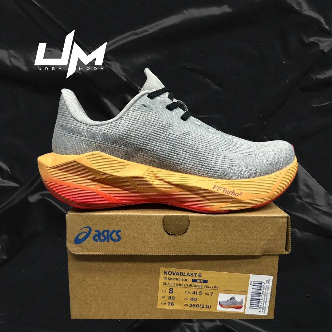 Asics Novablast 6 Silver Grey Orange Yellow