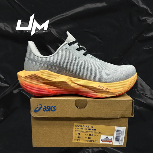 Asics Novablast 6 Silver Grey Orange Yellow
